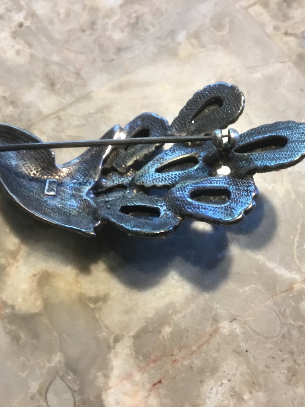 Sterling 925 ONYX Peacock Brooch (latch hook missing) - Picture 6 of 11